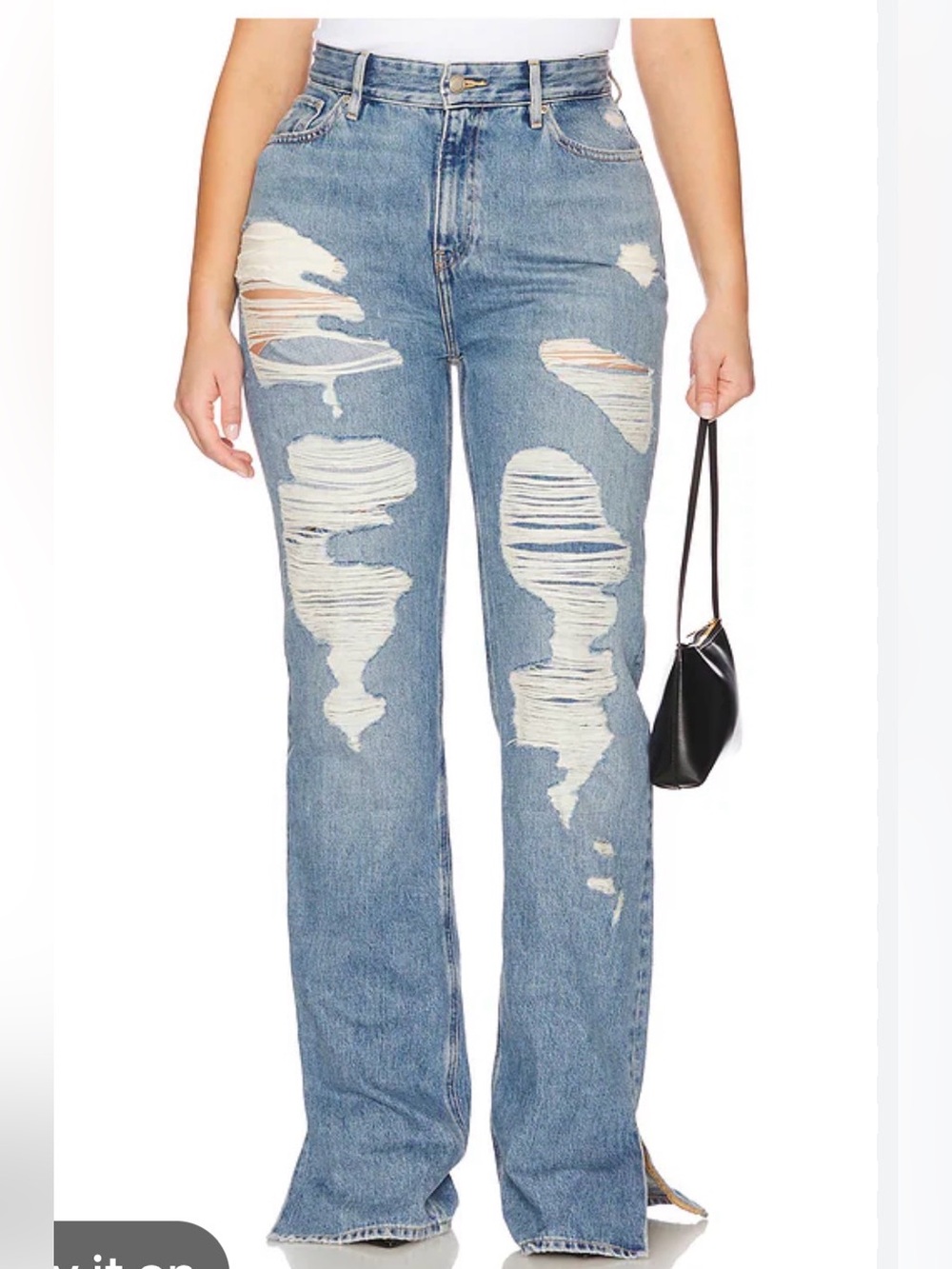 NWOT Good American Khloe  Jean  Light Blue Distressed Wide-Leg Jeans Sz 16